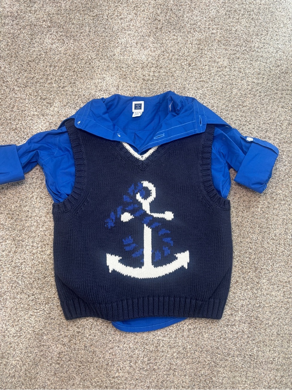 NEW! Janie and Jack Boys Anchor Sweater Vest with button down 12-18 months